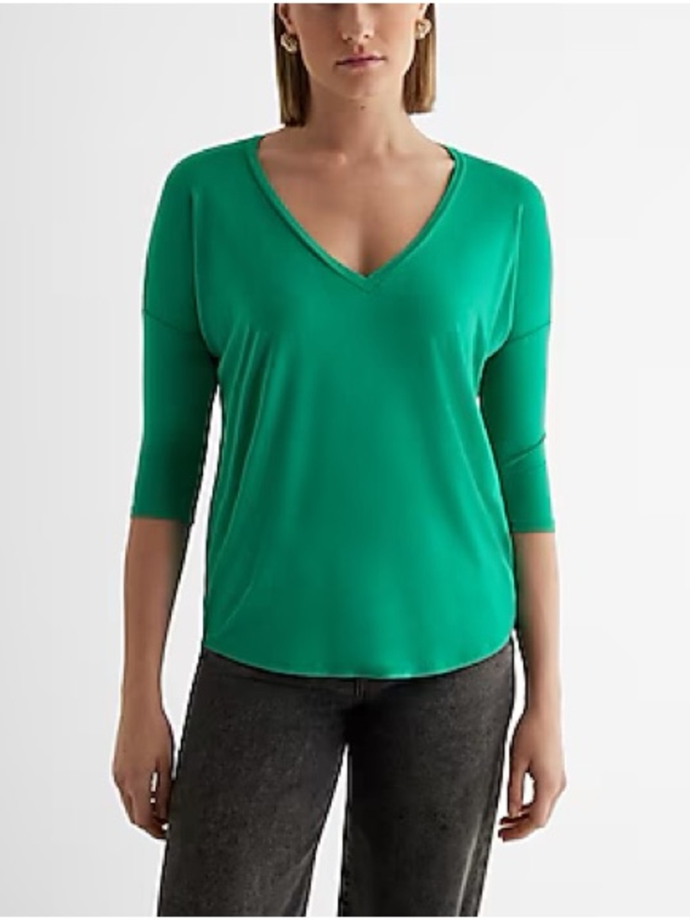 NEW Express London Relaxed Tee V-Neck Top in Green Small